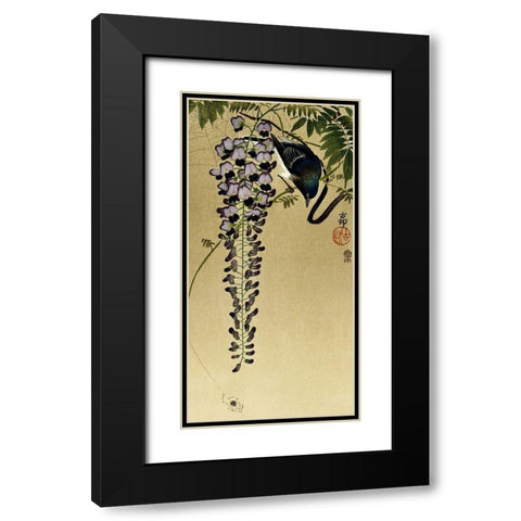 Flycatcher at wisteria Black Modern Wood Framed Art Print with Double Matting by Koson, Ohara