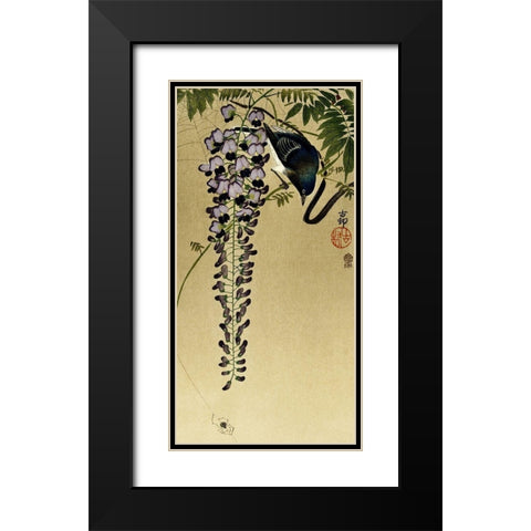 Flycatcher at wisteria Black Modern Wood Framed Art Print with Double Matting by Koson, Ohara