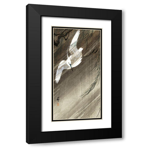 Egret in storm Black Modern Wood Framed Art Print with Double Matting by Koson, Ohara