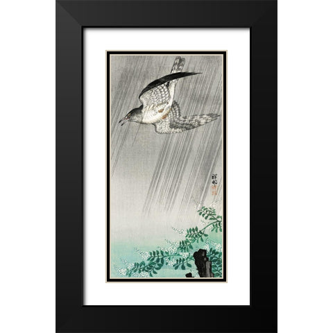 Cuckoo in storm Black Modern Wood Framed Art Print with Double Matting by Koson, Ohara