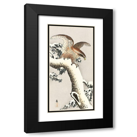 Eagle on a tree branch Black Modern Wood Framed Art Print with Double Matting by Koson, Ohara