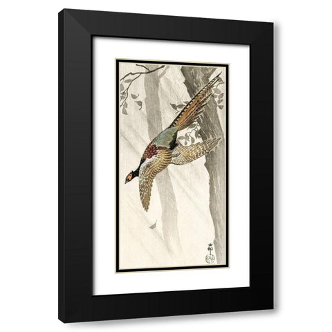 Flying pheasant Black Modern Wood Framed Art Print with Double Matting by Koson, Ohara