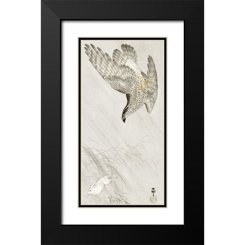 Hawk hunting a hare Black Modern Wood Framed Art Print with Double Matting by Koson, Ohara