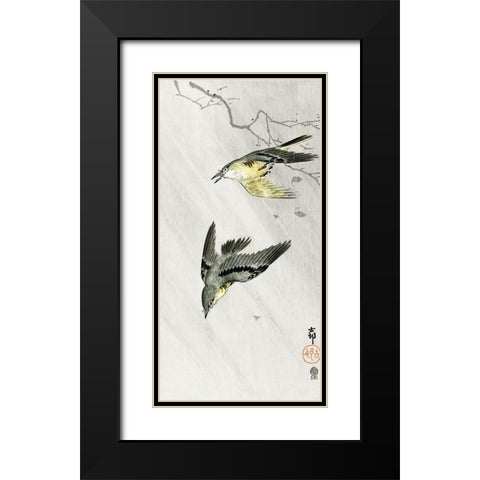 Songbirds in rain Black Modern Wood Framed Art Print with Double Matting by Koson, Ohara