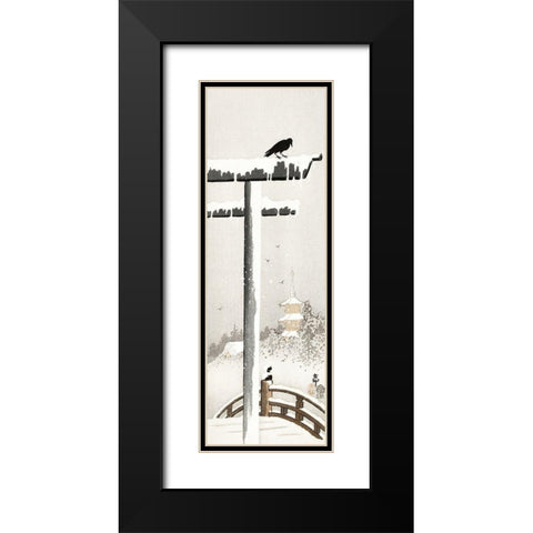 Torii in the snow Black Modern Wood Framed Art Print with Double Matting by Koson, Ohara