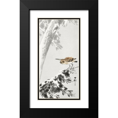 Indian quack on snowy tree branch Black Modern Wood Framed Art Print with Double Matting by Koson, Ohara