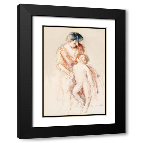 Woman with Nude Boy at Her Left Black Modern Wood Framed Art Print with Double Matting by Cassatt, Mary