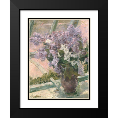 Lilacs in a Window Black Modern Wood Framed Art Print with Double Matting by Cassatt, Mary