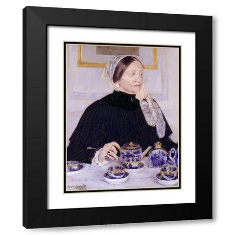 Lady at the Tea Table Black Modern Wood Framed Art Print with Double Matting by Cassatt, Mary