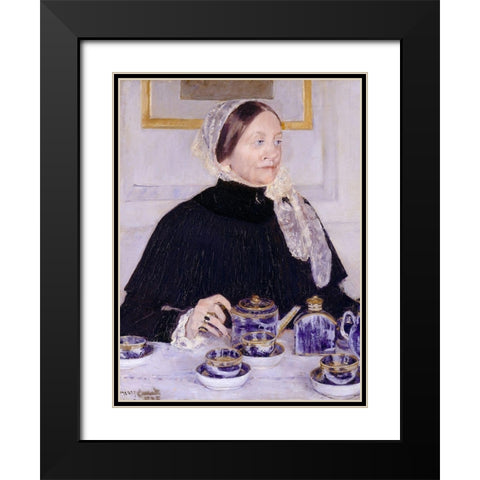 Lady at the Tea Table Black Modern Wood Framed Art Print with Double Matting by Cassatt, Mary