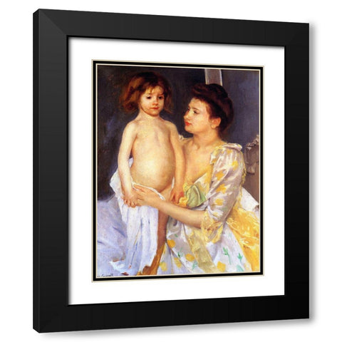 Jules Being Dried by His Mother Black Modern Wood Framed Art Print with Double Matting by Cassatt, Mary
