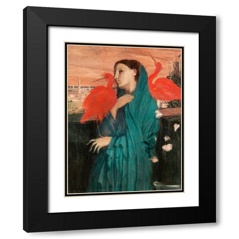 Young Woman with Ibis Black Modern Wood Framed Art Print with Double Matting by Degas, Edgar