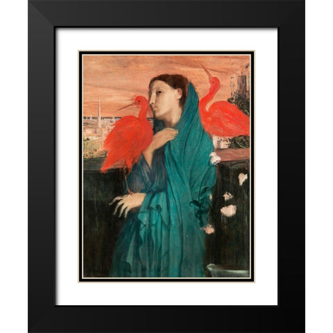 Young Woman with Ibis Black Modern Wood Framed Art Print with Double Matting by Degas, Edgar