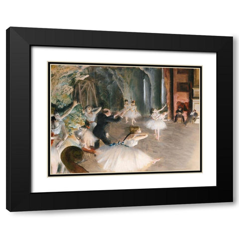 The Rehearsal Onstage Black Modern Wood Framed Art Print with Double Matting by Degas, Edgar