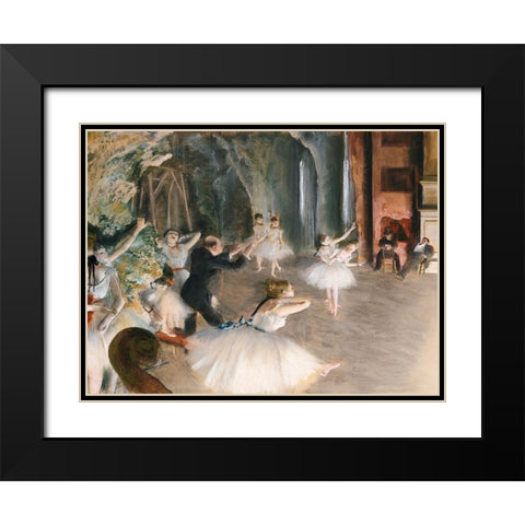 The Rehearsal Onstage Black Modern Wood Framed Art Print with Double Matting by Degas, Edgar