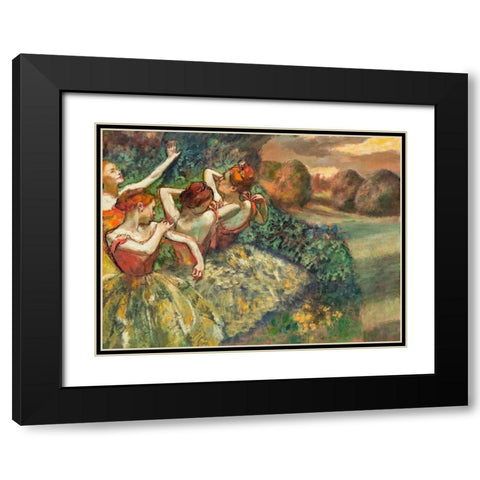 Four Dancers Black Modern Wood Framed Art Print with Double Matting by Degas, Edgar