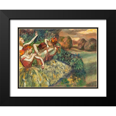 Four Dancers Black Modern Wood Framed Art Print with Double Matting by Degas, Edgar