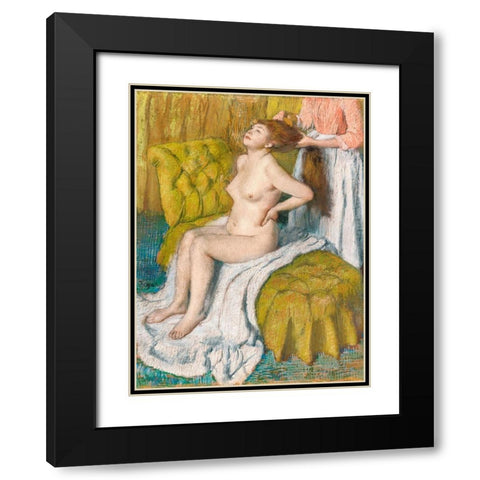 Woman Having Her Hair Combed Black Modern Wood Framed Art Print with Double Matting by Degas, Edgar