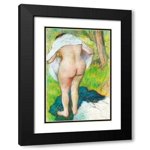 Girl Drying Herself Black Modern Wood Framed Art Print with Double Matting by Degas, Edgar
