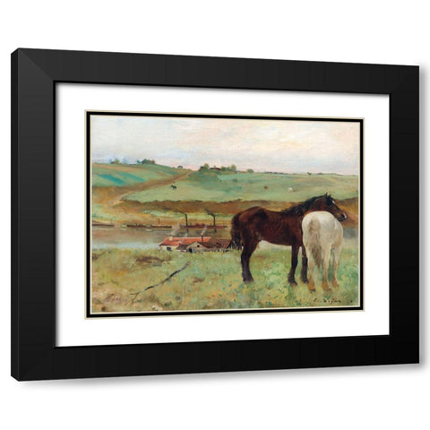 Horse in a Meadow Black Modern Wood Framed Art Print with Double Matting by Degas, Edgar