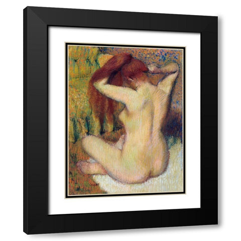 Woman Combing Her Hair Black Modern Wood Framed Art Print with Double Matting by Degas, Edgar