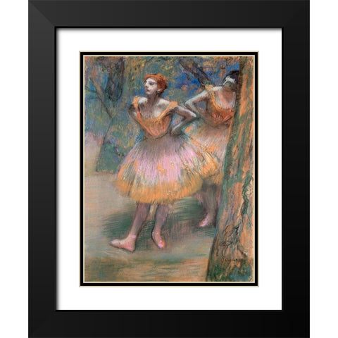 Two Dancers Black Modern Wood Framed Art Print with Double Matting by Degas, Edgar