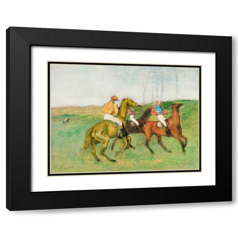 Jockeys and Race Horses Black Modern Wood Framed Art Print with Double Matting by Degas, Edgar