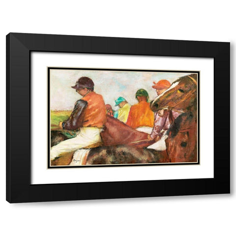 The Jockeys Black Modern Wood Framed Art Print with Double Matting by Degas, Edgar