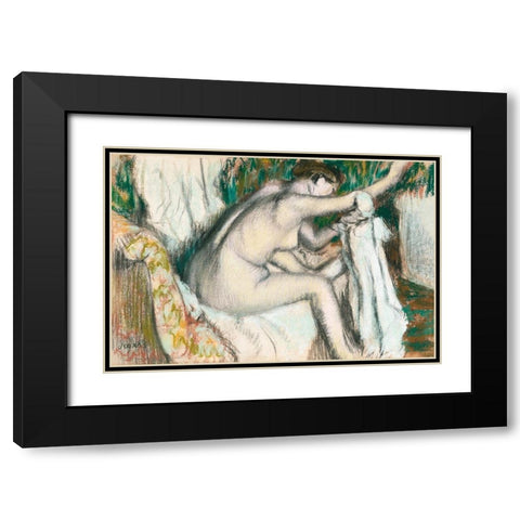 Woman Drying Her Arm Black Modern Wood Framed Art Print with Double Matting by Degas, Edgar