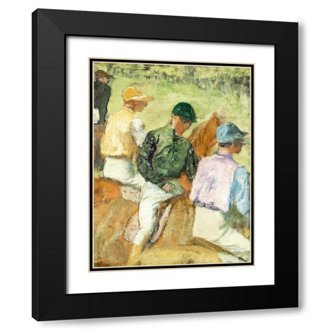 Four Jockeys Black Modern Wood Framed Art Print with Double Matting by Degas, Edgar