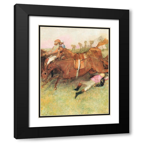 Scene from the Steeplechase: The Fallen Jockey Black Modern Wood Framed Art Print with Double Matting by Degas, Edgar