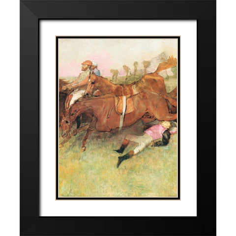 Scene from the Steeplechase: The Fallen Jockey Black Modern Wood Framed Art Print with Double Matting by Degas, Edgar