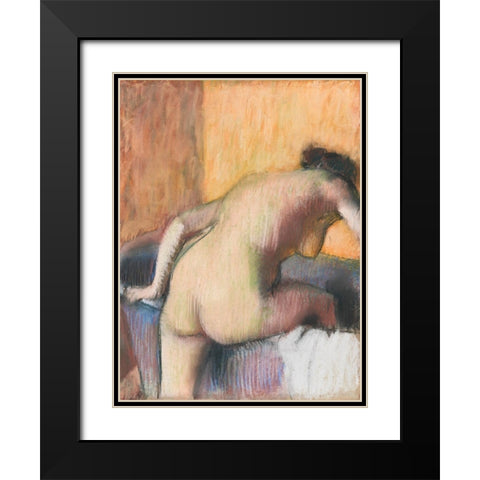 Bather Stepping into a Tub Black Modern Wood Framed Art Print with Double Matting by Degas, Edgar