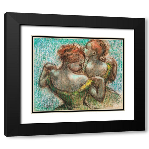 Two Dancers Black Modern Wood Framed Art Print with Double Matting by Degas, Edgar