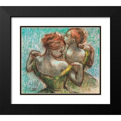 Two Dancers Black Modern Wood Framed Art Print with Double Matting by Degas, Edgar