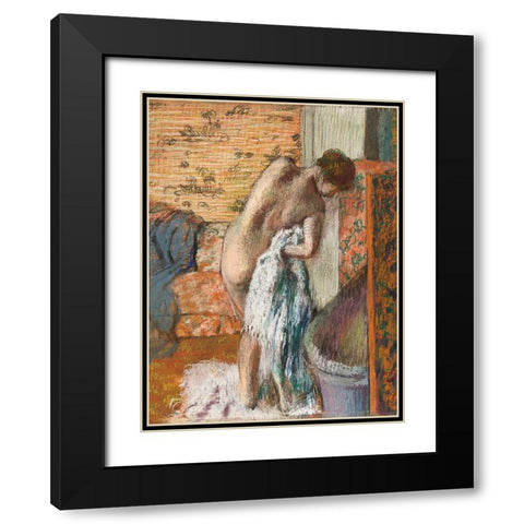 Apres le bain Black Modern Wood Framed Art Print with Double Matting by Degas, Edgar