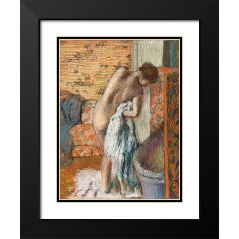 Apres le bain Black Modern Wood Framed Art Print with Double Matting by Degas, Edgar