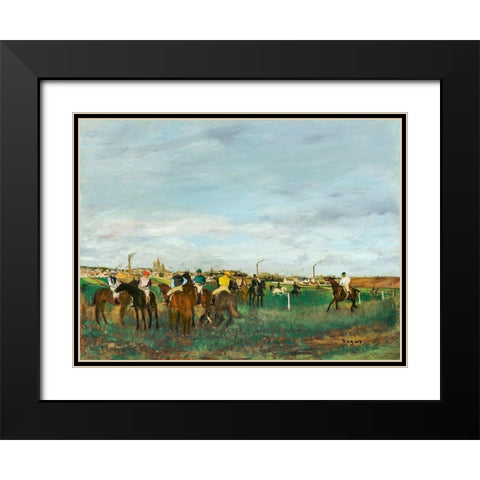 The Races Black Modern Wood Framed Art Print with Double Matting by Degas, Edgar