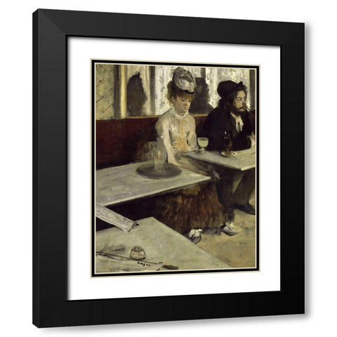 In a Cafe Black Modern Wood Framed Art Print with Double Matting by Degas, Edgar
