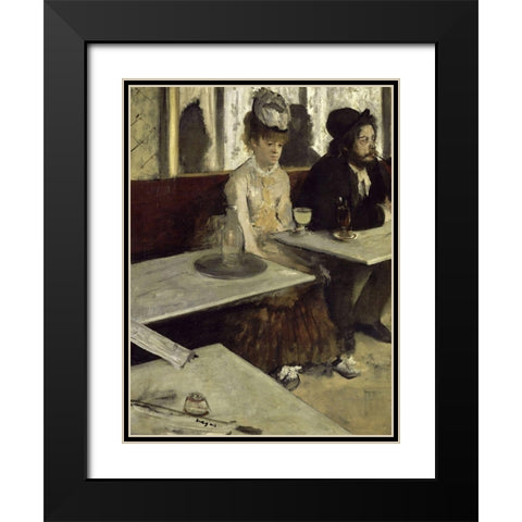 In a Cafe Black Modern Wood Framed Art Print with Double Matting by Degas, Edgar