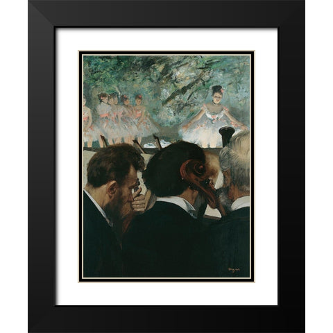 Orchestra Musicians Black Modern Wood Framed Art Print with Double Matting by Degas, Edgar