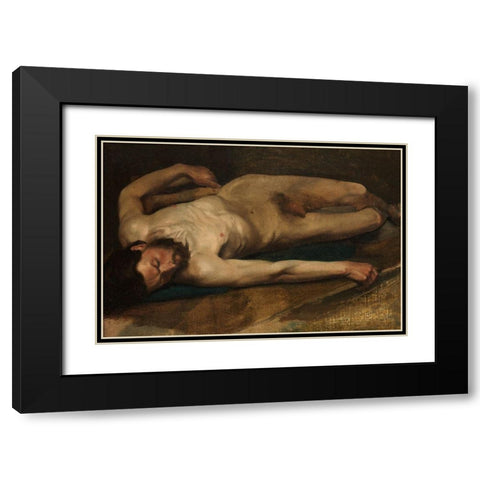 Male Nude Black Modern Wood Framed Art Print with Double Matting by Degas, Edgar