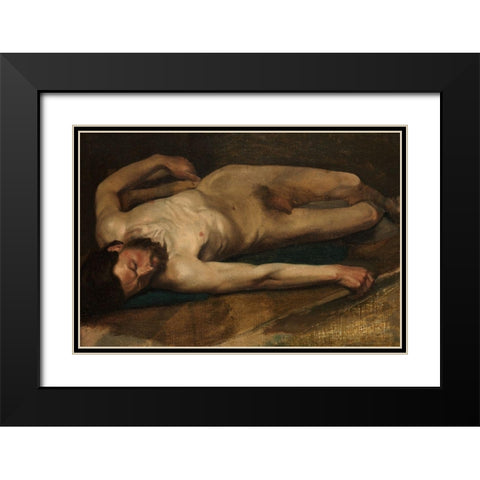 Male Nude Black Modern Wood Framed Art Print with Double Matting by Degas, Edgar