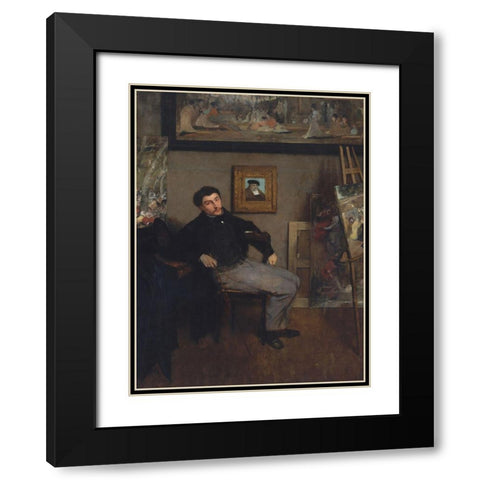 Portrait of James Tissot Black Modern Wood Framed Art Print with Double Matting by Degas, Edgar
