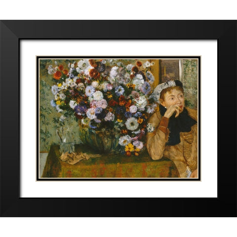 A Woman Seated beside a Vase of Flowers Black Modern Wood Framed Art Print with Double Matting by Degas, Edgar