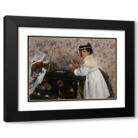 Portrait of Mlle. Hortense Valpincon Black Modern Wood Framed Art Print with Double Matting by Degas, Edgar