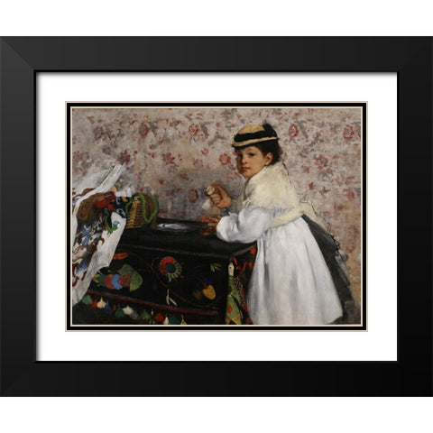 Portrait of Mlle. Hortense Valpincon Black Modern Wood Framed Art Print with Double Matting by Degas, Edgar