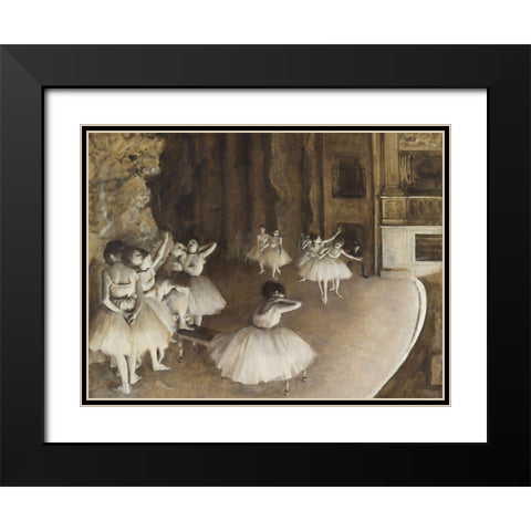 Ballet Rehearsal on Stage Black Modern Wood Framed Art Print with Double Matting by Degas, Edgar