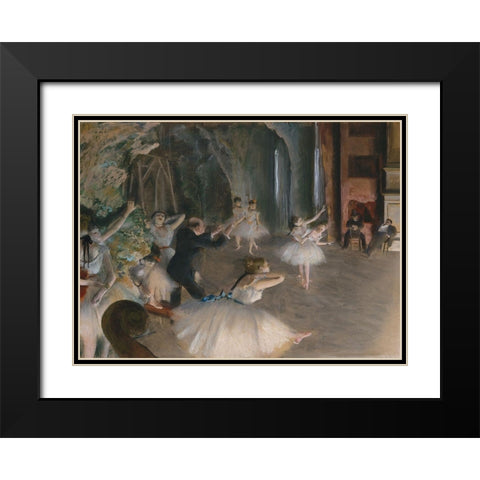 Stage Rehearsal Black Modern Wood Framed Art Print with Double Matting by Degas, Edgar