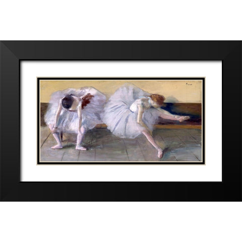 Deux danseuses Black Modern Wood Framed Art Print with Double Matting by Degas, Edgar